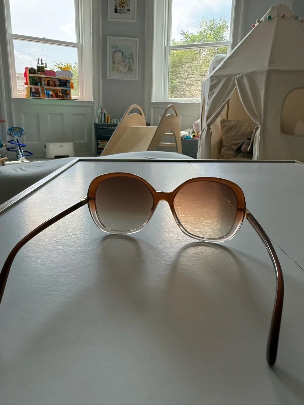 Stella McCartney Gradient Brown to Clear Oversized Round Sunglasses